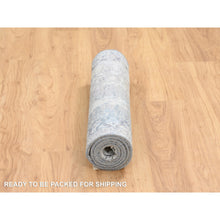 Load image into Gallery viewer, 2&#39;6&quot;x6&#39;1&quot; Gray And Blue, Hand Knotted Broken Kashan Design, Wool With Pure Silk, Runner Oriental Rug FWR387654