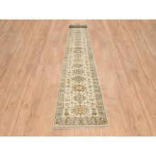 Load image into Gallery viewer, 2&#39;7&quot;x20&#39; Ivory and Gray, Hand Knotted Karajeh Design Tribal Medallions, Extra Soft Wool, XL Runner Oriental Rug FWR387780