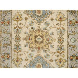 2'7"x20' Ivory and Gray, Hand Knotted Karajeh Design Tribal Medallions, Extra Soft Wool, XL Runner Oriental Rug FWR387780