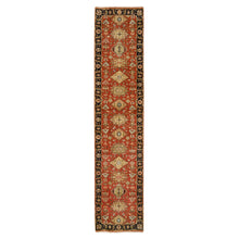 Load image into Gallery viewer, 2&#39;9&quot;x12&#39; Red and Black, Hand Knotted Karajeh Design with Tribal Medallions, Pure Wool, Runner Oriental Rug FWR387792