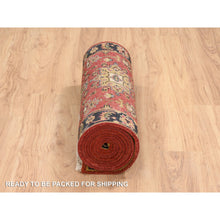 Load image into Gallery viewer, 2&#39;9&quot;x12&#39; Red And Black, Hand Knotted Karajeh Design With Tribal Medallions, Pure Wool, Runner Oriental Rug FWR387792