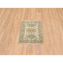 Load image into Gallery viewer, 2&#39;1&quot;x3&#39; Ivory And Gray, Karajeh Design With Tribal Medallions, Organic Wool Hand Knotted, Mat Oriental Rug FWR387822