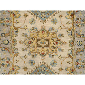 2'1"x3' Ivory And Gray, Karajeh Design With Tribal Medallions, Organic Wool Hand Knotted, Mat Oriental Rug FWR387822