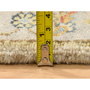 2'1"x3' Ivory And Gray, Karajeh Design With Tribal Medallions, Organic Wool Hand Knotted, Mat Oriental Rug FWR387822