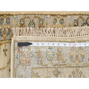 2'1"x3' Ivory And Gray, Karajeh Design With Tribal Medallions, Organic Wool Hand Knotted, Mat Oriental Rug FWR387822