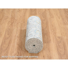 Load image into Gallery viewer, 2&#39;6&quot;x18&#39;1&quot; Ivory And Blue Silk With Textured Wool Hand Knotted, Sickle Leaf Design Soft Pile, Xl Runner Oriental Rug FWR387912