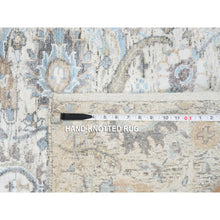 Load image into Gallery viewer, 2&#39;6&quot;x18&#39;1&quot; Ivory And Blue Silk With Textured Wool Hand Knotted, Sickle Leaf Design Soft Pile, Xl Runner Oriental Rug FWR387912