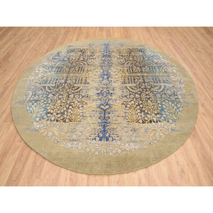 10'x10' Gold Brown, Hand Knotted Transitional Sarouk Silk With Textured Wool, Round Oriental Rug FWR387966