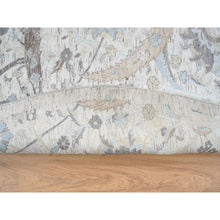 Load image into Gallery viewer, 9&#39;9&quot;x9&#39;9&quot; Ivory And Blue, Silk With Textured Wool Hand Knotted, Sickle Leaf Design Soft Pile, Round Oriental Rug FWR387972