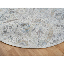 Load image into Gallery viewer, 9&#39;9&quot;x9&#39;9&quot; Ivory And Blue, Silk With Textured Wool Hand Knotted, Sickle Leaf Design Soft Pile, Round Oriental Rug FWR387972