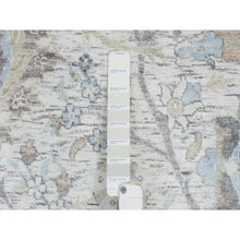 Load image into Gallery viewer, 9&#39;9&quot;x9&#39;9&quot; Ivory And Blue, Silk With Textured Wool Hand Knotted, Sickle Leaf Design Soft Pile, Round Oriental Rug FWR387972