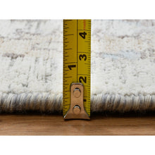 Load image into Gallery viewer, 9&#39;9&quot;x9&#39;9&quot; Ivory And Blue, Silk With Textured Wool Hand Knotted, Sickle Leaf Design Soft Pile, Round Oriental Rug FWR387972