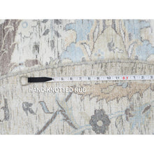 Load image into Gallery viewer, 9&#39;9&quot;x9&#39;9&quot; Ivory And Blue, Silk With Textured Wool Hand Knotted, Sickle Leaf Design Soft Pile, Round Oriental Rug FWR387972