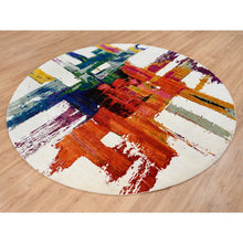Load image into Gallery viewer, 8&#39;9&quot;x8&#39;9&quot; Colorful, Wool and Sari Silk, Hand Knotted, Modern Abstract Motifs Painter&#39;s Brush Strokes, Round Oriental Rug FWR387990