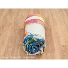 Load image into Gallery viewer, 8&#39;9&quot;x8&#39;9&quot; Colorful, Wool and Sari Silk, Hand Knotted, Modern Abstract Motifs Painter&#39;s Brush Strokes, Round Oriental Rug FWR387990