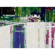Load image into Gallery viewer, 8&#39;9&quot;x8&#39;9&quot; Colorful, Wool and Sari Silk, Hand Knotted, Modern Abstract Motifs Painter&#39;s Brush Strokes, Round Oriental Rug FWR387990
