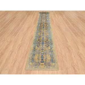 2'6"x18' Gold Brown, Hand Knotted, Transitional Sarouk, Silk with Textured Wool, XL Runner Oriental Rug FWR388062