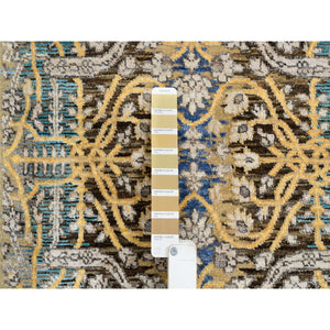 2'6"x18' Gold Brown, Hand Knotted, Transitional Sarouk, Silk with Textured Wool, XL Runner Oriental Rug FWR388062
