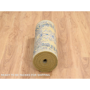 2'6"x18' Gold Brown, Hand Knotted, Transitional Sarouk, Silk with Textured Wool, XL Runner Oriental Rug FWR388062