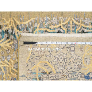 2'6"x18' Gold Brown, Hand Knotted, Transitional Sarouk, Silk with Textured Wool, XL Runner Oriental Rug FWR388062