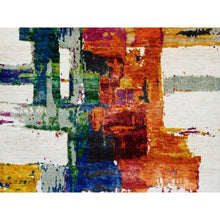 Load image into Gallery viewer, 3&#39;x5&#39; Colorful, Modern Abstract Motifs Painter&#39;s Brush Strokes, Wool And Sari Silk, Hand Knotted, Oriental Rug FWR388080