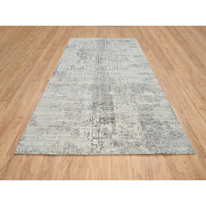 6'x11'10" Light Gray, Hand Spun Undyed Natural Wool, Hand Knotted, Modern Design, Gallery Size Runner Oriental Rug FWR388128