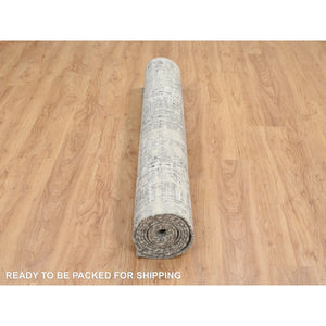 6'x11'10" Light Gray, Hand Spun Undyed Natural Wool, Hand Knotted, Modern Design, Gallery Size Runner Oriental Rug FWR388128