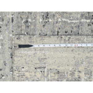 6'x11'10" Light Gray, Hand Spun Undyed Natural Wool, Hand Knotted, Modern Design, Gallery Size Runner Oriental Rug FWR388128