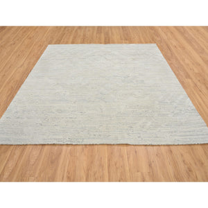 8'1"x8'1" Light Gray, Modern Design, Hand Spun Undyed Natural Wool, Hand Knotted, Square Oriental Rug FWR388140