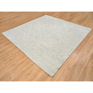 8'1"x8'1" Light Gray, Modern Design, Hand Spun Undyed Natural Wool, Hand Knotted, Square Oriental Rug FWR388140