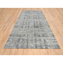 Load image into Gallery viewer, 6&#39;2&quot;x12&#39; Light Gray, Hand Spun Undyed Natural Wool, Hand Knotted, Modern Criss Cross Erased Design, Gallery Size Runner Oriental Rug FWR388146