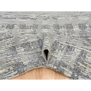 6'2"x12' Light Gray, Hand Spun Undyed Natural Wool, Hand Knotted, Modern Criss Cross Erased Design, Gallery Size Runner Oriental Rug FWR388146