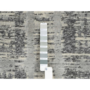 6'2"x12' Light Gray, Hand Spun Undyed Natural Wool, Hand Knotted, Modern Criss Cross Erased Design, Gallery Size Runner Oriental Rug FWR388146