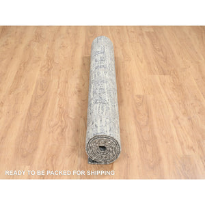 6'2"x12' Light Gray, Hand Spun Undyed Natural Wool, Hand Knotted, Modern Criss Cross Erased Design, Gallery Size Runner Oriental Rug FWR388146