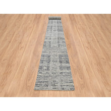 Load image into Gallery viewer, 2&#39;6&quot;x22&#39; Light Gray, Hand Knotted, Modern Criss Cross Erased Design, Hand Spun Undyed Natural Wool, XL Runner Oriental Rug FWR388170