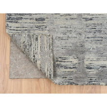 Load image into Gallery viewer, 2&#39;6&quot;x22&#39; Light Gray, Hand Knotted, Modern Criss Cross Erased Design, Hand Spun Undyed Natural Wool, XL Runner Oriental Rug FWR388170