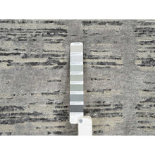 Load image into Gallery viewer, 2&#39;6&quot;x22&#39; Light Gray, Hand Knotted, Modern Criss Cross Erased Design, Hand Spun Undyed Natural Wool, XL Runner Oriental Rug FWR388170