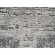 Load image into Gallery viewer, 2&#39;6&quot;x22&#39; Light Gray, Hand Knotted, Modern Criss Cross Erased Design, Hand Spun Undyed Natural Wool, XL Runner Oriental Rug FWR388170