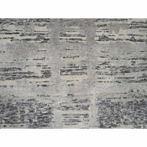 2'6"x22' Light Gray, Hand Knotted, Modern Criss Cross Erased Design, Hand Spun Undyed Natural Wool, XL Runner Oriental Rug FWR388170