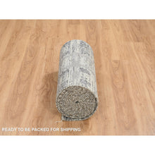 Load image into Gallery viewer, 2&#39;6&quot;x22&#39; Light Gray, Hand Knotted, Modern Criss Cross Erased Design, Hand Spun Undyed Natural Wool, XL Runner Oriental Rug FWR388170