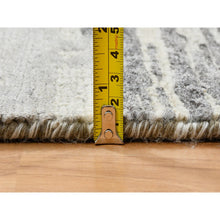 Load image into Gallery viewer, 2&#39;6&quot;x22&#39; Light Gray, Hand Knotted, Modern Criss Cross Erased Design, Hand Spun Undyed Natural Wool, XL Runner Oriental Rug FWR388170