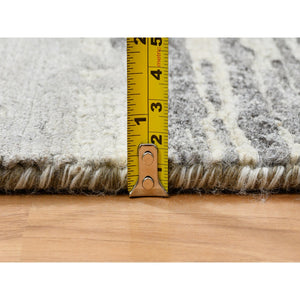 2'6"x22' Light Gray, Hand Knotted, Modern Criss Cross Erased Design, Hand Spun Undyed Natural Wool, XL Runner Oriental Rug FWR388170