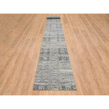Load image into Gallery viewer, 2&#39;7&quot;x23&#39;8&quot; Light Gray, Hand Spun Undyed Natural Wool, Hand Knotted, Modern Criss Cross Erased Design, Xl Runner Oriental Rug FWR388176