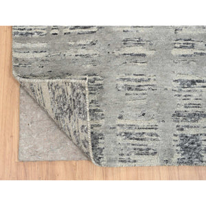 2'7"x23'8" Light Gray, Hand Spun Undyed Natural Wool, Hand Knotted, Modern Criss Cross Erased Design, Xl Runner Oriental Rug FWR388176