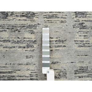 2'7"x23'8" Light Gray, Hand Spun Undyed Natural Wool, Hand Knotted, Modern Criss Cross Erased Design, Xl Runner Oriental Rug FWR388176