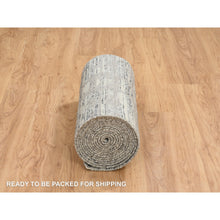Load image into Gallery viewer, 2&#39;7&quot;x23&#39;8&quot; Light Gray, Hand Spun Undyed Natural Wool, Hand Knotted, Modern Criss Cross Erased Design, Xl Runner Oriental Rug FWR388176