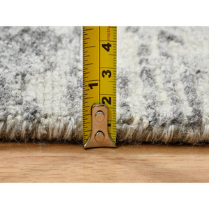 2'7"x23'8" Light Gray, Hand Spun Undyed Natural Wool, Hand Knotted, Modern Criss Cross Erased Design, Xl Runner Oriental Rug FWR388176