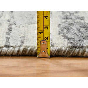 2'6"x20' Light Gray, Modern Criss Cross Erased Design, Hand Spun Undyed Natural Wool, Hand Knotted, Xl Runner Oriental Rug FWR388182
