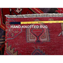 Load image into Gallery viewer, 2&#39;7&quot;x9&#39;5&quot; Crimson Red, Vintage Persian Hamadan with Serrated Geometric Design, Bird Figurines, 100% Wool, Hand Knotted, Cropped Thin, Zero Pile, Sides and Ends Professionally Secured, Good Condition, Narrow Runner, Oriental Rug Sh646 FWR3876