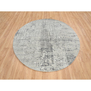 6'x6' Light Gray, Modern Design, Hand Spun Undyed Natural Wool, Hand Knotted, Round Oriental Rug FWR388206